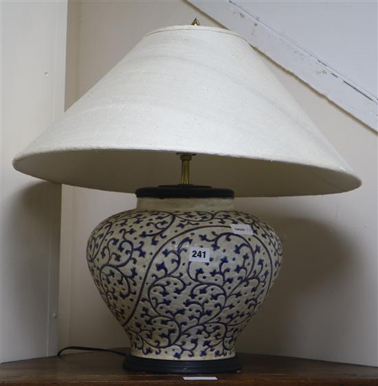 A blue and white lamp